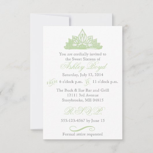 Invitation de Green Princess Sweet sixteen (Devant)