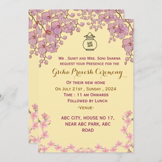 Invitation de Griha Pravesh (Devant / Derrière)
