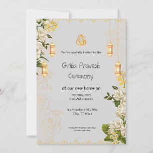 Invitation de Griha Pravesh verte et jaune