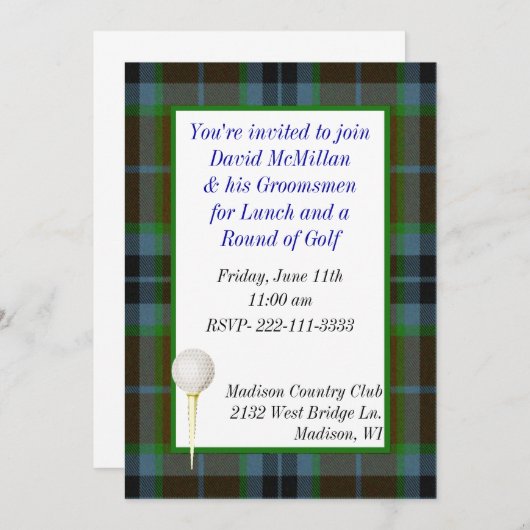 Invitation de Groom's Golf Party (Devant / Derrière)