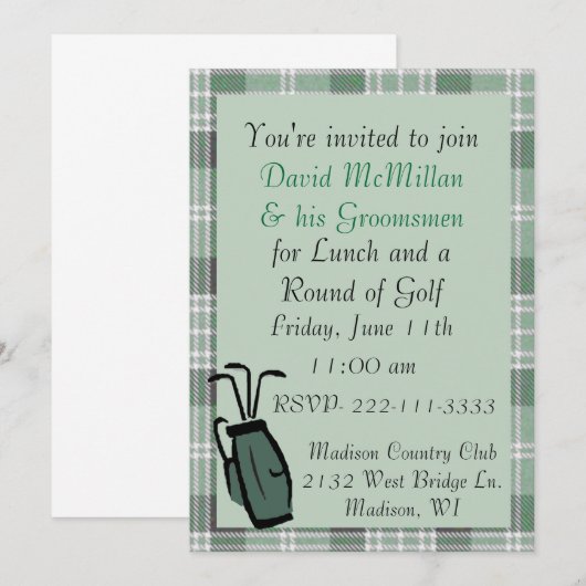Invitation de Groom's Golf Party (Devant / Derrière)