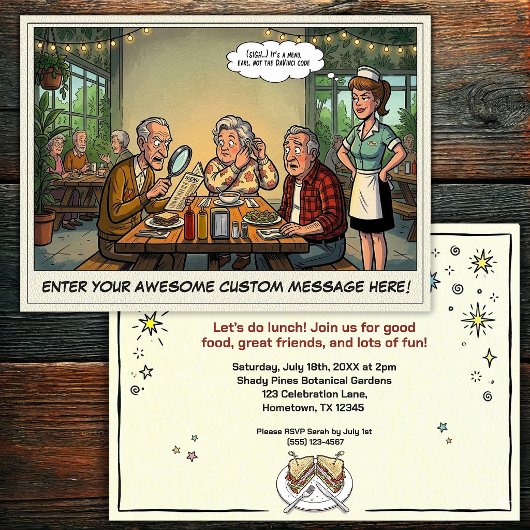 Invitation de groupe de déjeuner senior drôle