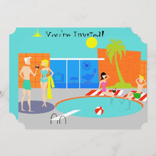 Invitation de groupe de pool rétro personnalisable (Devant / Derrière)