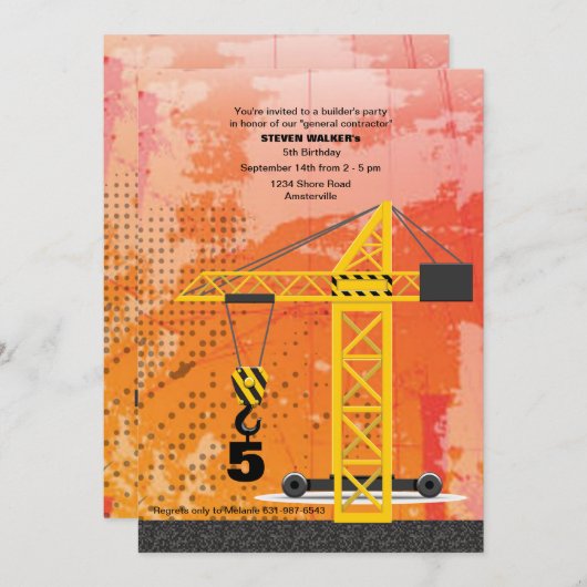 Invitation de grue de construction (Devant / Derrière)