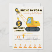 Invitation de grue de construction 5e anniversaire (Devant)
