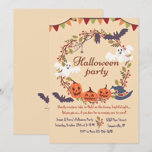 Invitation de guirlande de Halloween (Devant / Derrière)