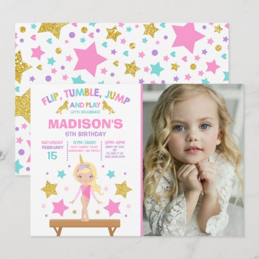 Invitation de gymnastique Parti de gymnastique de (Devant / Derrière)