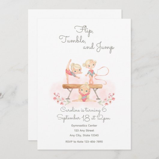 Invitation de gymnastique rose (Devant / Derrière)