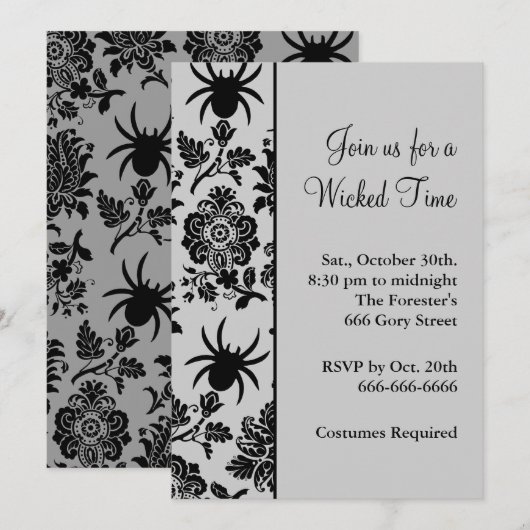 Invitation de Halloweeen de damassé d'araignée (Devant / Derrière)