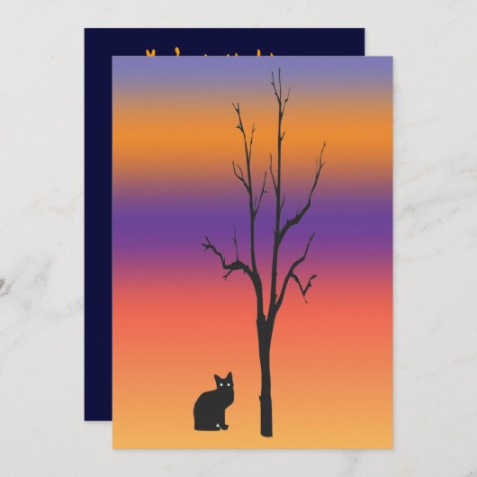 Invitation de Halloween de chat et d'arbre (Devant / Derrière)