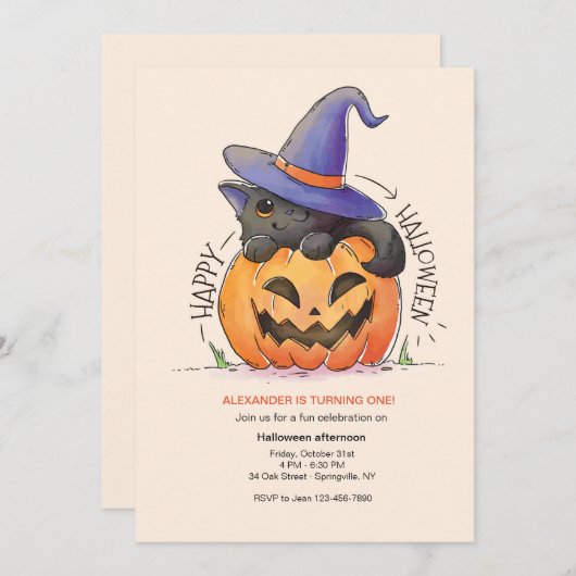 Invitation de Halloween Kitty (Devant / Derrière)