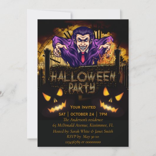 Invitation de Halloween Party Dracula (Devant)