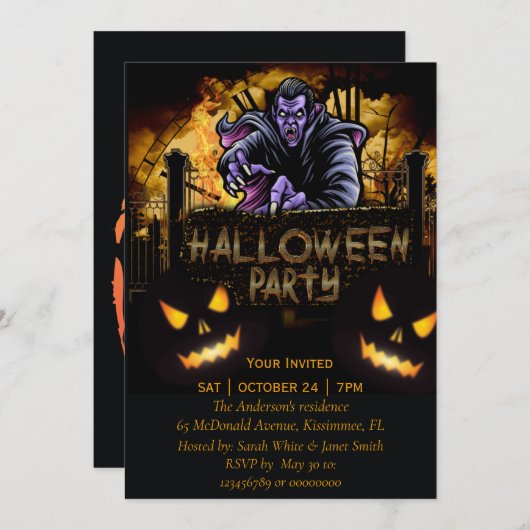 Invitation de Halloween Party Dracula (Devant / Derrière)