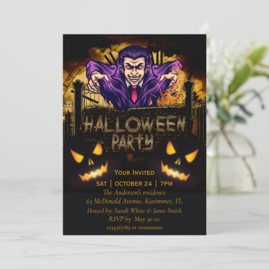 Invitation de Halloween Party Dracula (Debout devant)