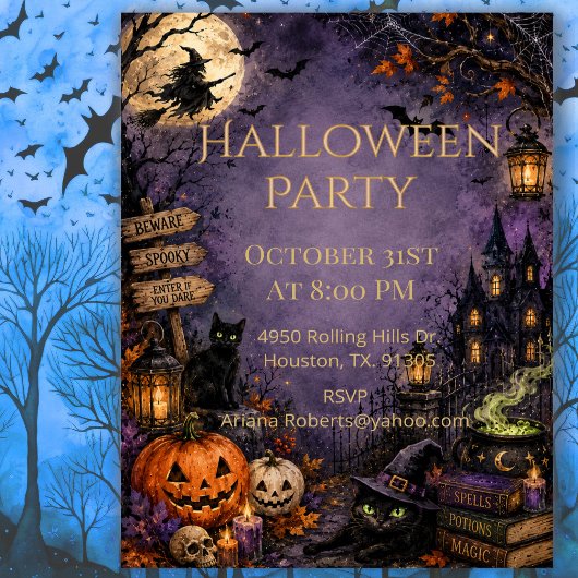 Invitation de Halloween sous la Lune de Sorcière H