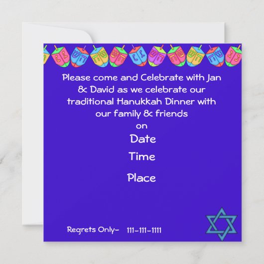 Invitation de Hanoukka Menorah (Dos)