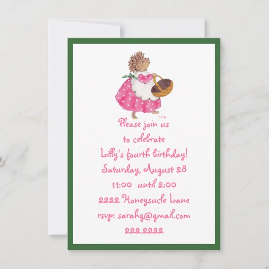 Invitation de Heddy Hedgehog (Devant)