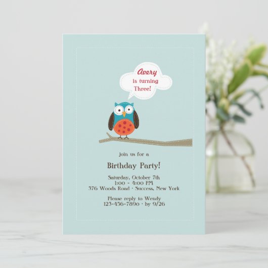 Invitation de hibou appliqué (Debout devant)