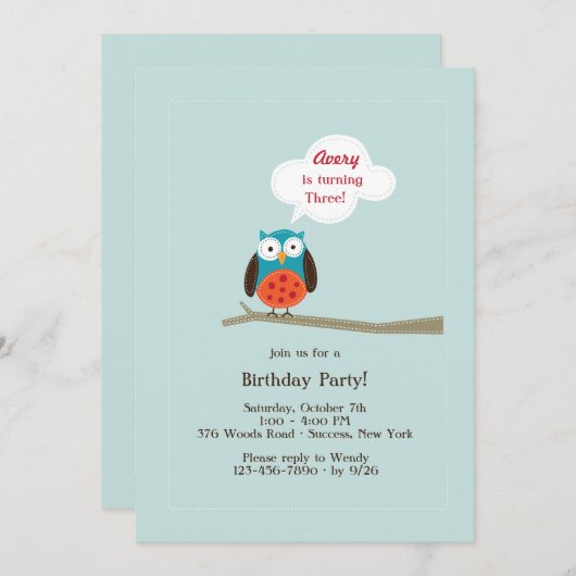 Invitation de hibou appliqué (Devant / Derrière)