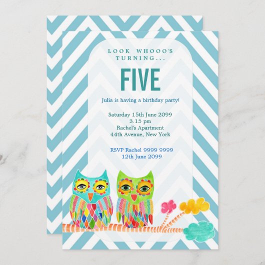 Invitation de hiboux d'arc-en-ciel de Chevron de (Devant / Derrière)