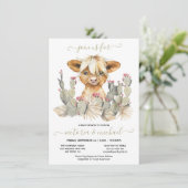 Invitation de Highland Cow Baby shower Cactus (Debout devant)