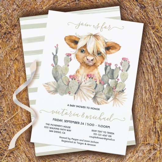Invitation de Highland Cow Baby shower Cactus