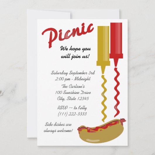 Invitation de Hot Dog et Condiments (Devant)