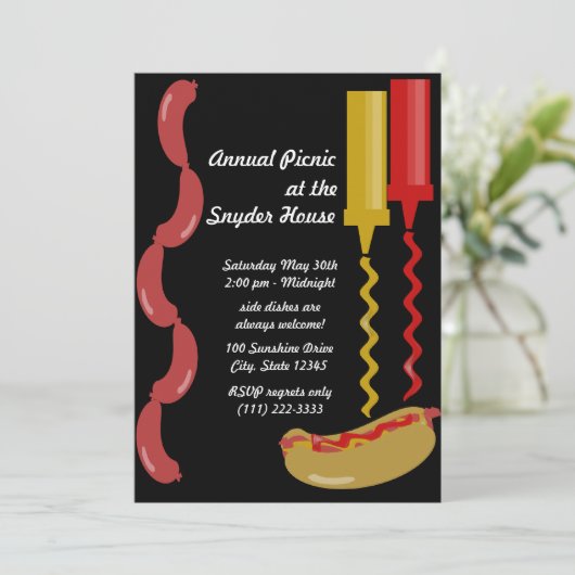 Invitation de Hot Dog et Condiments (Debout devant)