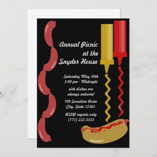 Invitation de Hot Dog et Condiments (Devant / Derrière)