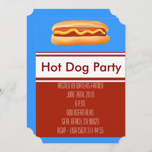 Invitation de Hot Dog Party (Devant / Derrière)