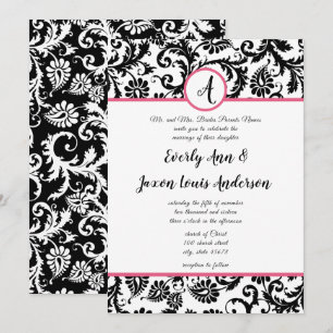 Invitation de Hot Rose & Black Floral Mariage dama