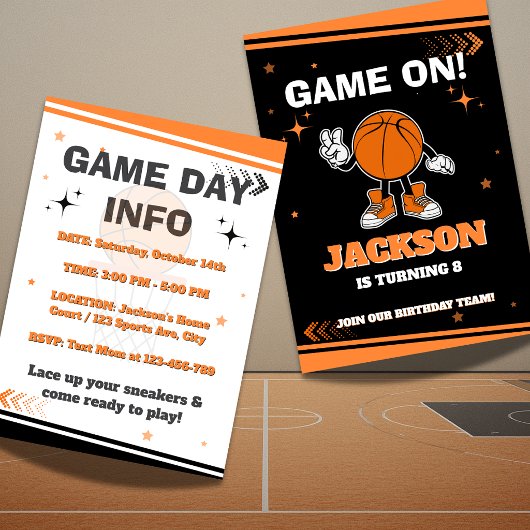 Invitation de jeu de fête d'anniversaire de basket