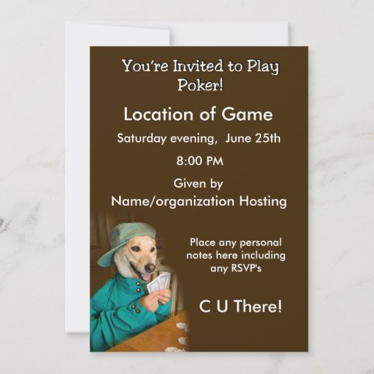 Invitation de jeu de poker (chien) (Dos)