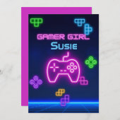 Invitation de jeu néon rose, bleu, jaune pour joue (Devant / Derrière)