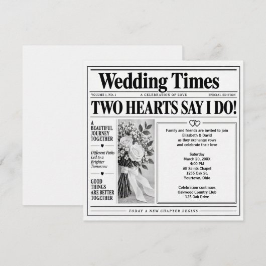 Invitation de journal de mariage (Devant / Derrière)