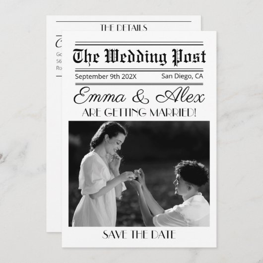Invitation de journal mariage avec le programme (Devant / Derrière)