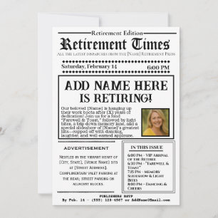 Invitation de journal « Retirement Times » vintage