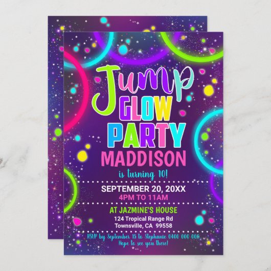 Invitation de Jump Glow Party (Devant / Derrière)