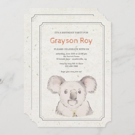 Invitation de Koala Bear (Devant / Derrière)
