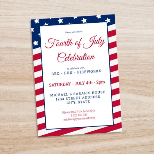 Invitation de la 4 juillet Rouge Blanc et Bleu