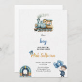 INVITATION DE LA BABYSHOWE DU TRAIN WATERCOLOR (Devant / Derrière)