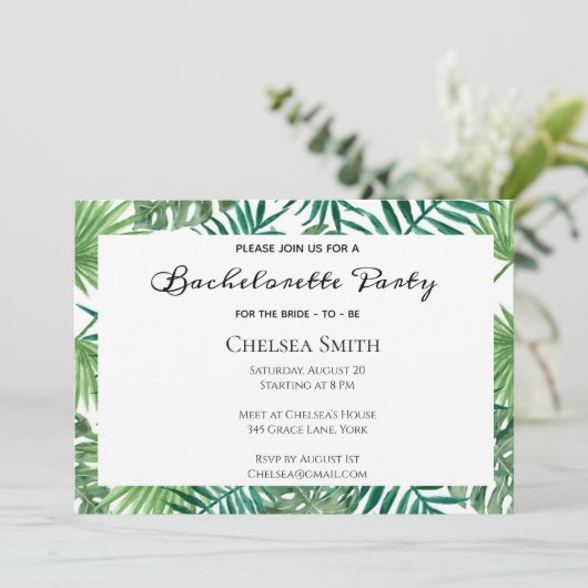 Invitation de la Bachelorette Feuille tropicale (Debout devant)