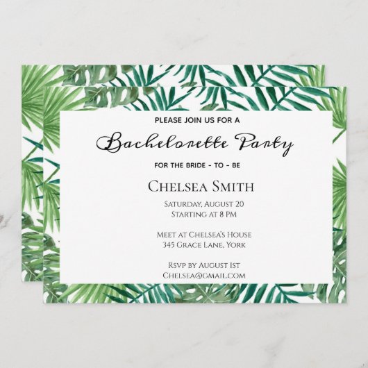 Invitation de la Bachelorette Feuille tropicale (Devant / Derrière)