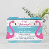 Invitation de la Bachelorette Flamant rose bleu et (Debout devant)