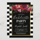 Invitation de la Bachelorette Florale à bande noir (Devant / Derrière)