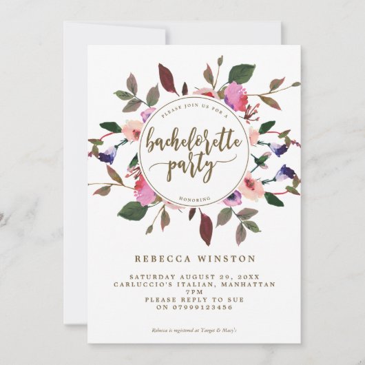 invitation de la bachelorette rose violet (Devant)