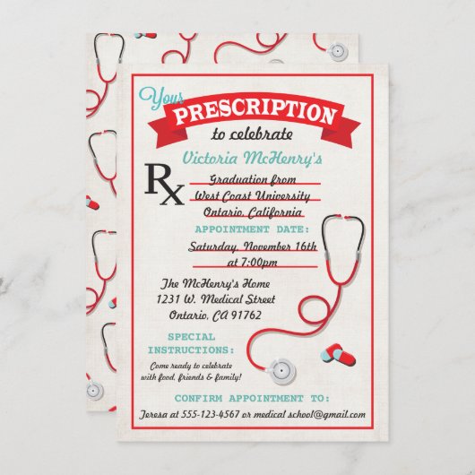 Invitation de la bande d'ordonnance Médicale (Devant / Derrière)