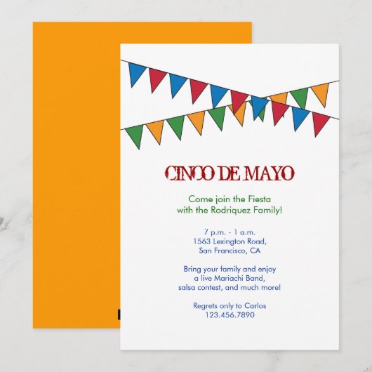 Invitation de la bannière Cinco de Mayo (Devant / Derrière)