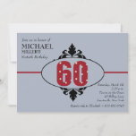 Invitation de la Big Red 60th Birthday Party<br><div class="desc">Ce design chic et audacieux a un impact dès le premier regard. Un champ gris doux avec une crête noire et un rouge vif de 60 est entrecoupé par une ligne rouge. Invitation en style vos invités à ce 60e anniversaire spécial. L'invitation est facile à customiser avec votre libellé, police,...</div>