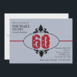 Invitation de la Big Red 60th Birthday Party<br><div class="desc">Ce design chic et audacieux a un impact dès le premier regard. Un champ gris doux avec une crête noire et un rouge vif de 60 est entrecoupé par une ligne rouge. Invitation en style vos invités à ce 60e anniversaire spécial. L'invitation est facile à customiser avec votre libellé, police,...</div>